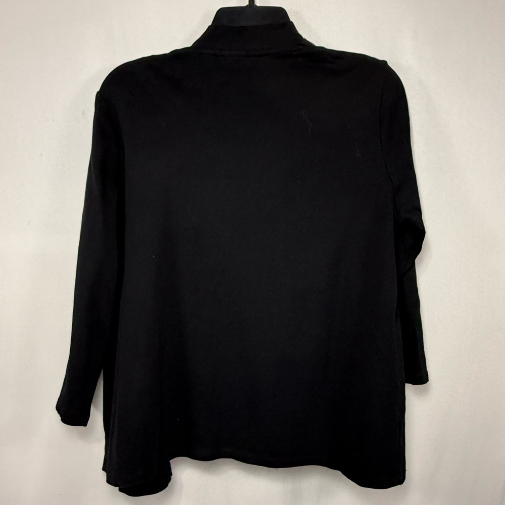 Studded Open Front Rafaella Black Cotton Knit Cardigan Size MP Petite Medium - Picture 3 of 9